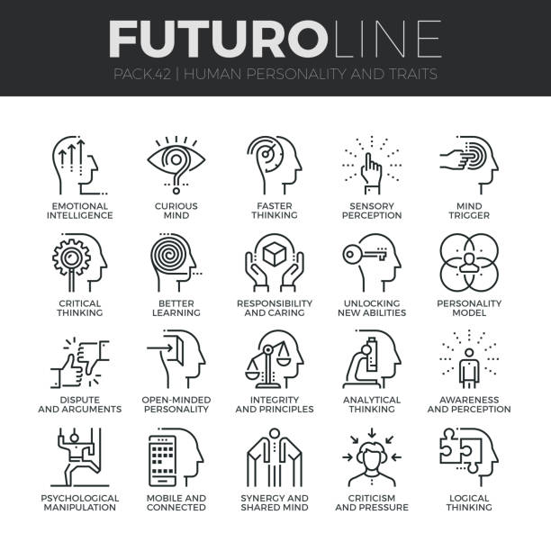 menschlichen persönlichkeit futuro linie icons set - sinne stock-grafiken, -clipart, -cartoons und -symbole