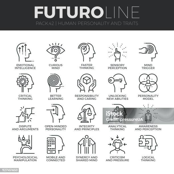 Human Personality Futuro Line Icons Set Stock Illustration - Download Image Now - Contemplation, Sensory Perception, Alertness