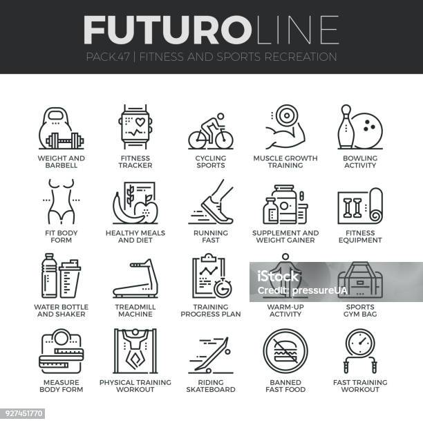 Fitness Recreation Futuro Line Icons Set Stock Illustration - Download Image Now - Icon Symbol, Healthy Lifestyle, Exercising