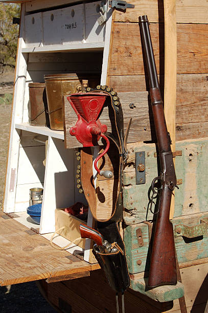 Guns On Chuck Wagon  chuck wagon stock pictures, royalty-free photos & images