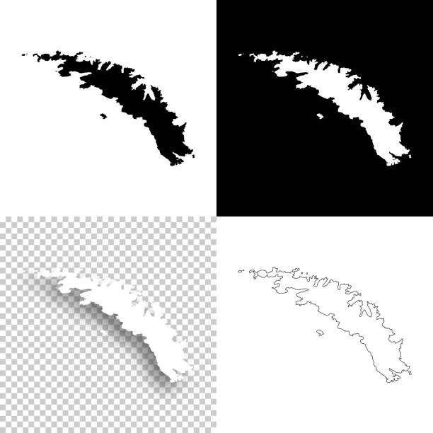 사우스 조지아 및 사우스 샌드위치 제도 지도 디자인-빈, 흰색과 검정색 배경 - south sandwich islands stock illustrations