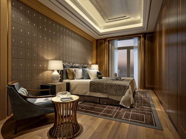istock 3d render of luxury modern hotel room 927457292