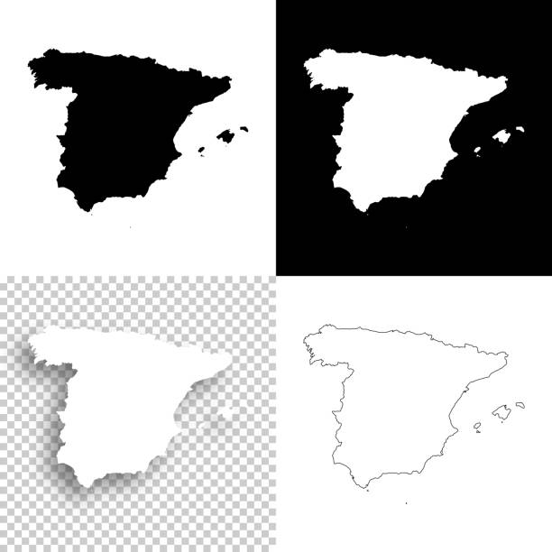 西班牙設計地圖-空白, 白色和黑色背景 - spain 幅插畫檔、美工圖案、卡通及圖標