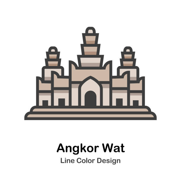 Angkor Wat Angkor Wat temple line color icon angkor wat stock illustrations