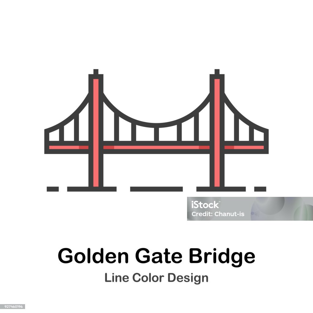 Golden Gate Bridge Golden Gate Bridge line color icon Golden Gate Bridge stock vector