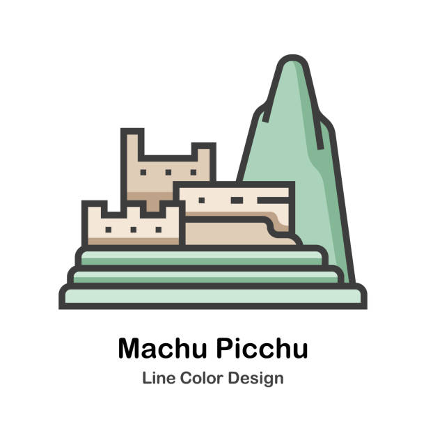 Machu Picchu Machu Picchu line color icon peru symbols stock illustrations