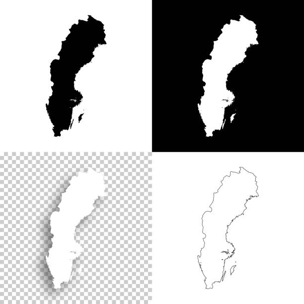 mapy szwecji do projektowania - puste, białe i czarne tła - sweden map stockholm vector stock illustrations
