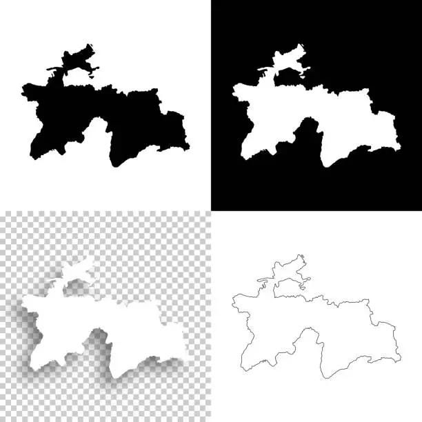 Vector illustration of Tajikistan maps for design - Blank, white and black backgrounds