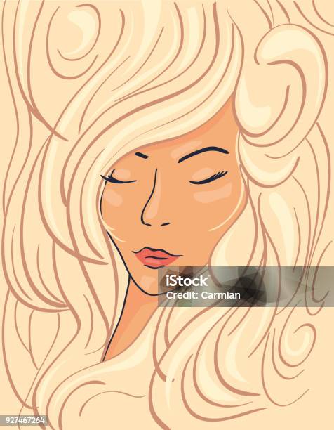 Beautiful Face Of A Blonde Girl In Thick Wavy Hair Vector Illustration  Stock Illustration - Download Image Now - iStock