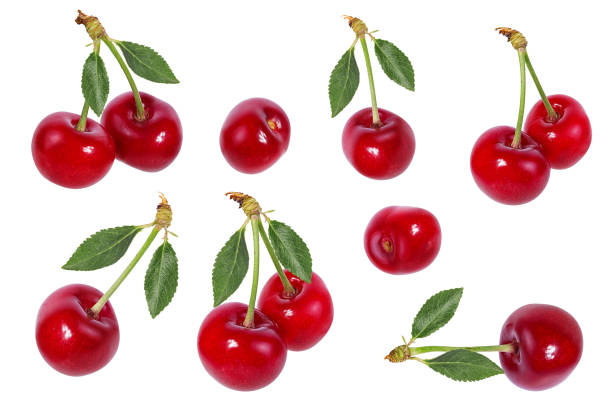 istock Cherry with leaves isolated on white 927467368