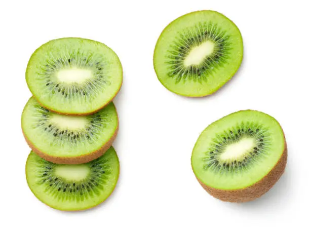 Kiwi fruit isolated on white background. Top view