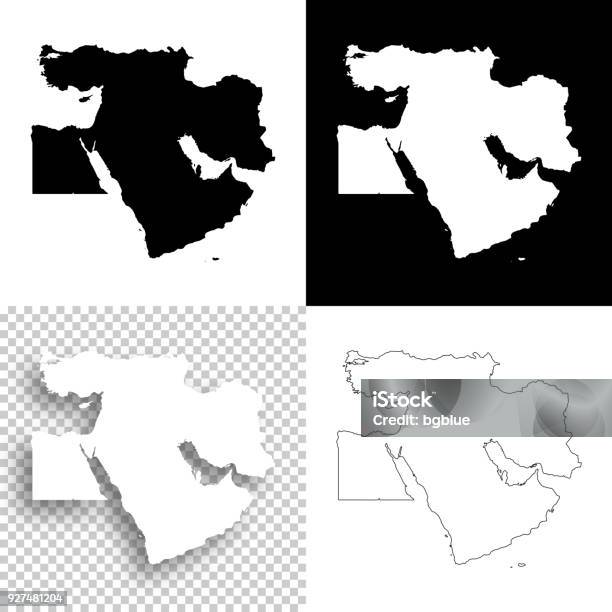 Middle East Maps For Design Blank White And Black Backgrounds Stock Illustration - Download Image Now