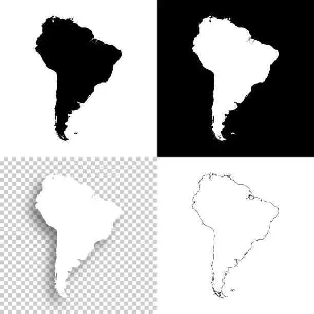 Vector illustration of South America maps for design - Blank, white and black backgrounds