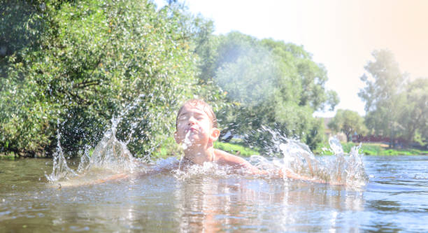 istock Girl swimming in the river 927484632