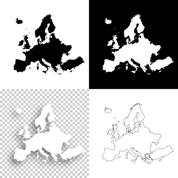 Europe maps for design - Blank, white and black backgrounds Map of Europe for your own design. With space for your text and your background. Four maps included in the bundle: - One black map on a white background. - One blank map on a black background. - One white map with shadow on a blank background (for easy change background or texture). - One blank map with only a thin black outline (in a line art style). The layers are named to facilitate your customization. Vector Illustration (EPS10, well layered and grouped). Easy to edit, manipulate, resize or colorize. Please do not hesitate to contact me if you have any questions, or need to customise the illustration. http://www.istockphoto.com/portfolio/bgblue europe map white stock illustrations