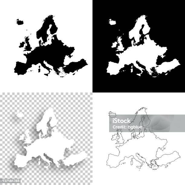 Europe Maps For Design Blank White And Black Backgrounds Stock Illustration - Download Image Now