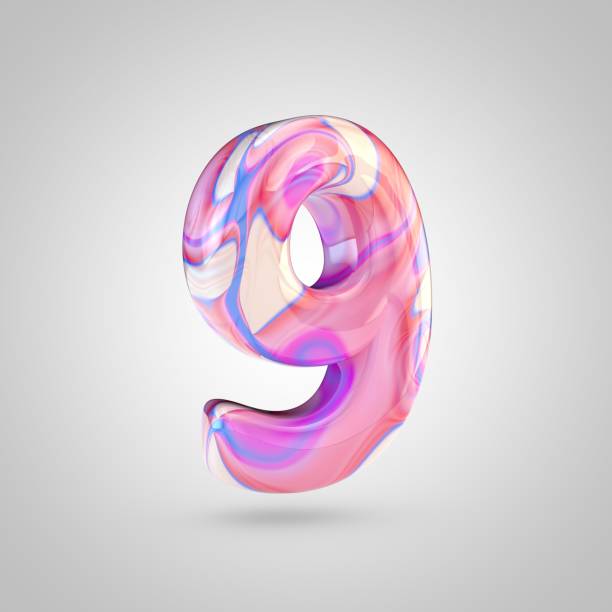 istock Glossy holographic pink number 9 isolated on white background 927488660