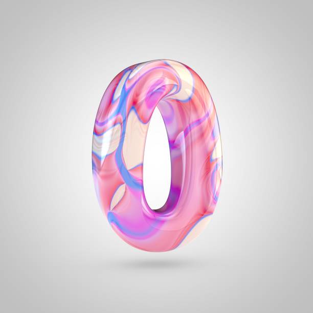 istock Glossy holographic pink number 0 isolated on white background 927488678