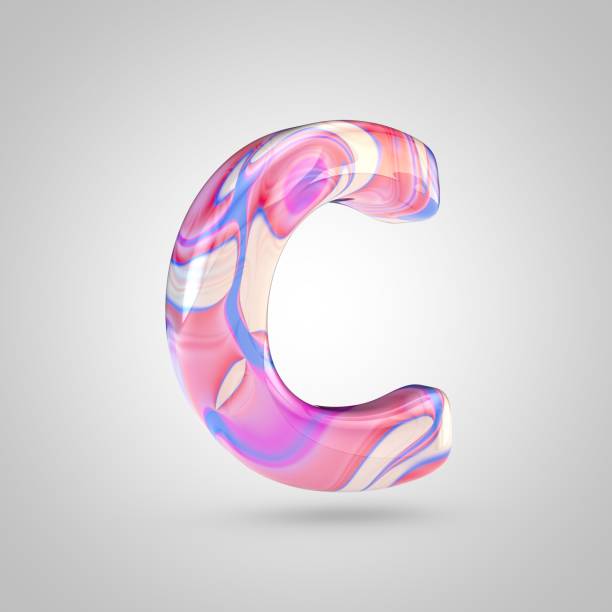 istock Glossy holographic pink letter C uppercase isolated on white background 927488856