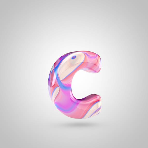 istock Glossy holographic pink letter C lowercase isolated on white background 927488862