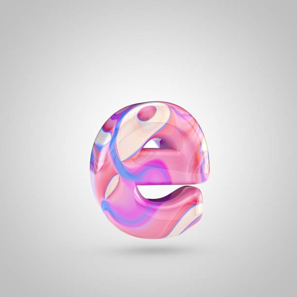 istock Glossy holographic pink letter E lowercase isolated on white background 927489006