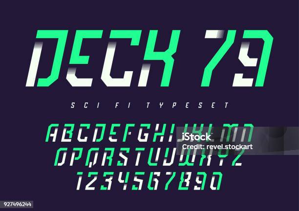 Deck 79 Vector Futuristic Industrial Display Typeface Design Al Stock Illustration - Download Image Now