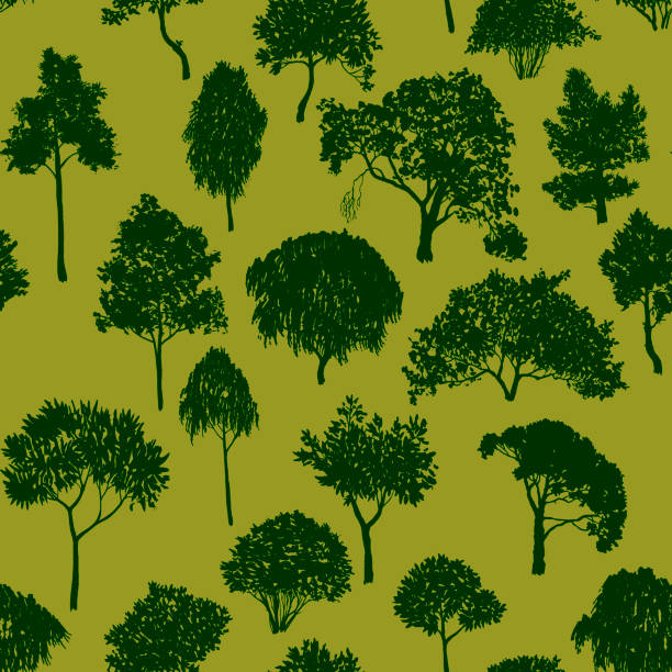 vector seamless pattern with deciduous trees vector seamless pattern with of deciduous trees, hand drawn natural background linden new jersey stock illustrations