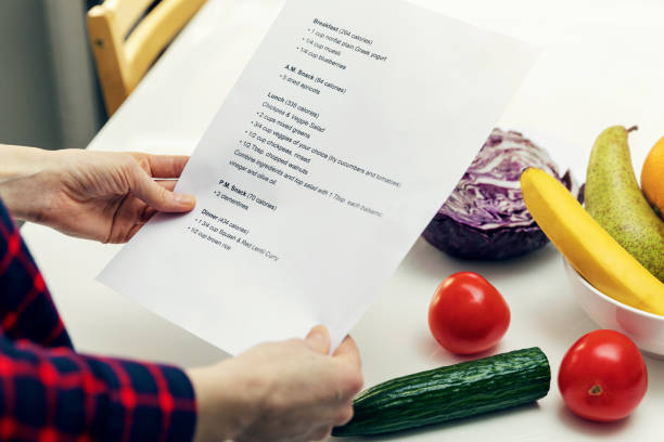 istock woman looking at balanced diet plan and ready to cook in home kitchen 927502792