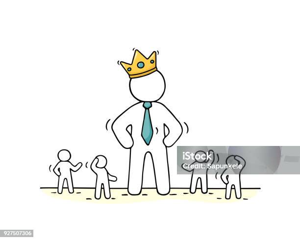 Little People And Big Boss In Crown Stock Illustration - Download Image Now - Crown - Headwear, Doodle, Men