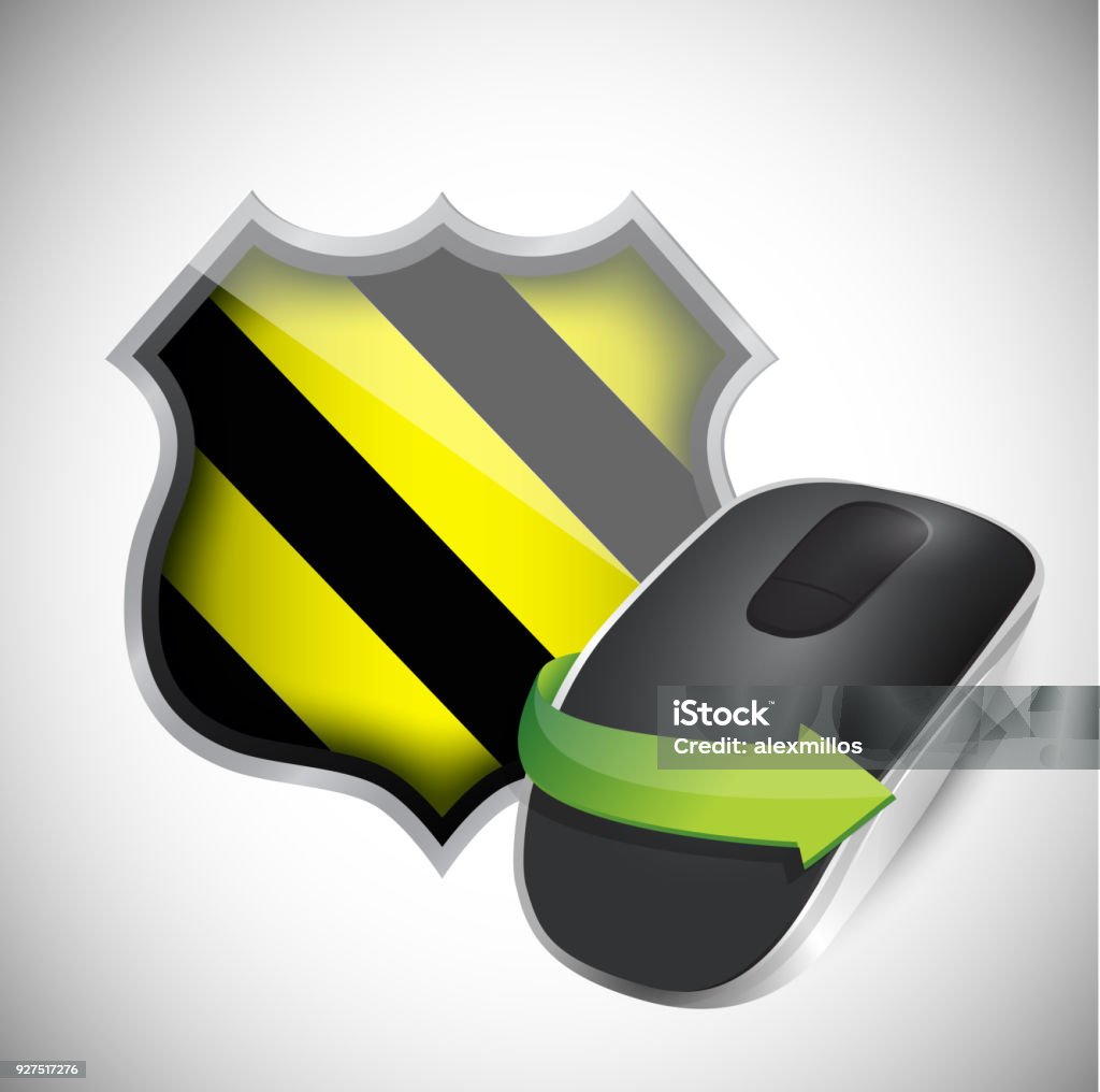 Computer Mouse Shield Logo Security Shield And Wireless Computer Mouse Isolated On White ...