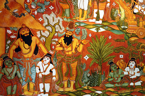 Mural, typical traditional Kerala style antique painting at chennai