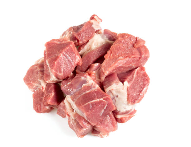 istock raw pork neck meat cut in pieces isolated on white 927518120