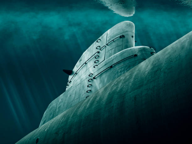 submarine is waiting under water - submarine navy underwater military ship imagens e fotografias de stock