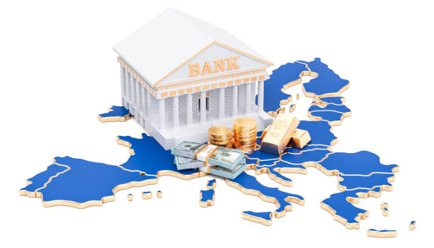 banking-system in der europäischen union-konzept. 3d-rendering - european union currency order finance currency stock-fotos und bilder