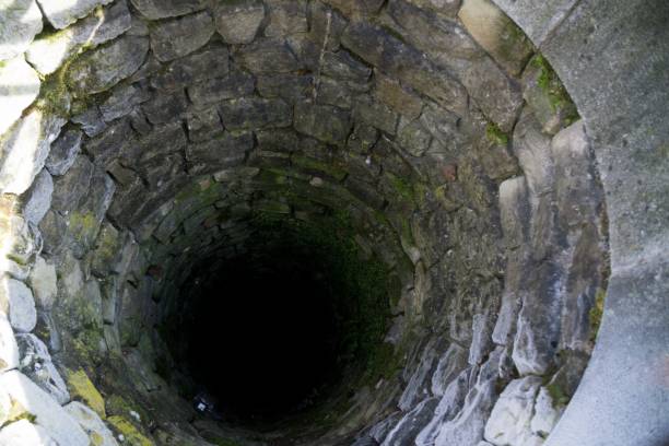 diepe water goed in de stad, binnen. - putten stockfoto's en -beelden