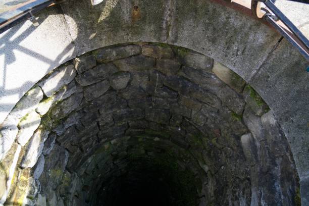 Deep water well in the town, inside. Slovakia