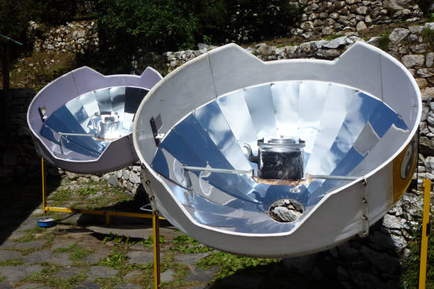 istock Parabolic solar heaters for hot water, Pangboche, Everest Base Camp trek, Nepal 927545734