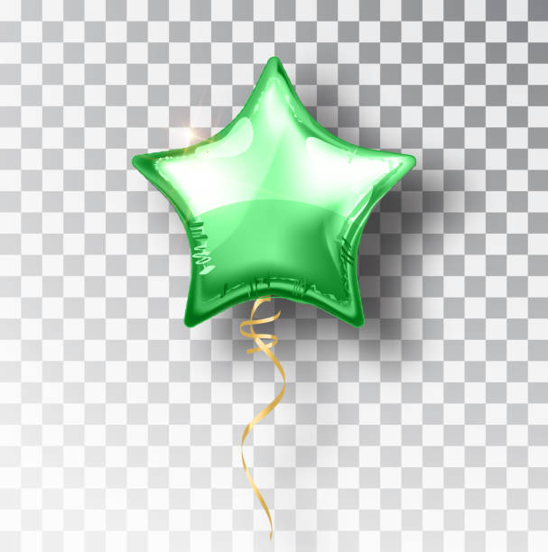 gwiazda zielony balon na przezroczystym tle. dekoracja projektowania balonów helowych imprezowych. balony izolowane powietrze. wizualizacja wydruku odnośnika. pończochy ozdoby świąteczne. wektor izolowany obiekt. - balloon helium balloon mylar star shape stock illustrations