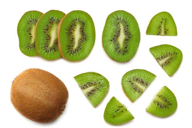 istock Slices kiwi fruit isolated on white background top view 927549386