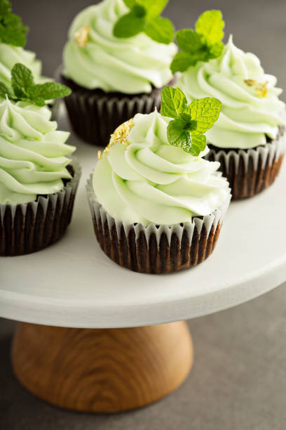 istock Chocolate mint cupcakes with green frosting 927556742