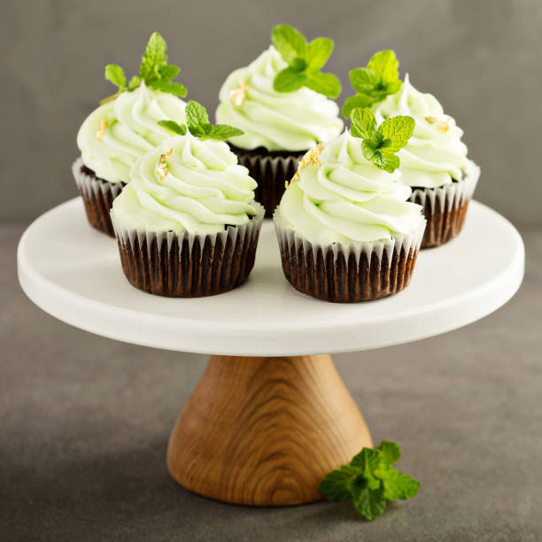istock Chocolate mint cupcakes with green frosting 927559696
