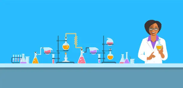 Vector illustration of Chemist in chemical laboratory vector background