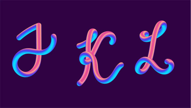 istock 3d gradient lettering holographic. Font set with letter - j, k, l . Vibrant gradient shape. Liquid color path. Typography vector illustration. Bubble font with glint. Futuristic style vector 10 EPS. 927573406