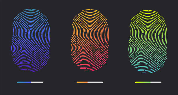 odciski palców w różnych kolorach - fingerprint thumbprint human finger track stock illustrations