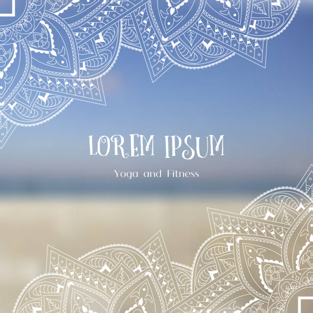 illustrations, cliparts, dessins animés et icônes de dessinés à la main doodle ornementales coins sur fond de plage floue. frontière pour resort, remise en forme, yoga. - backgrounds paisley pattern sea