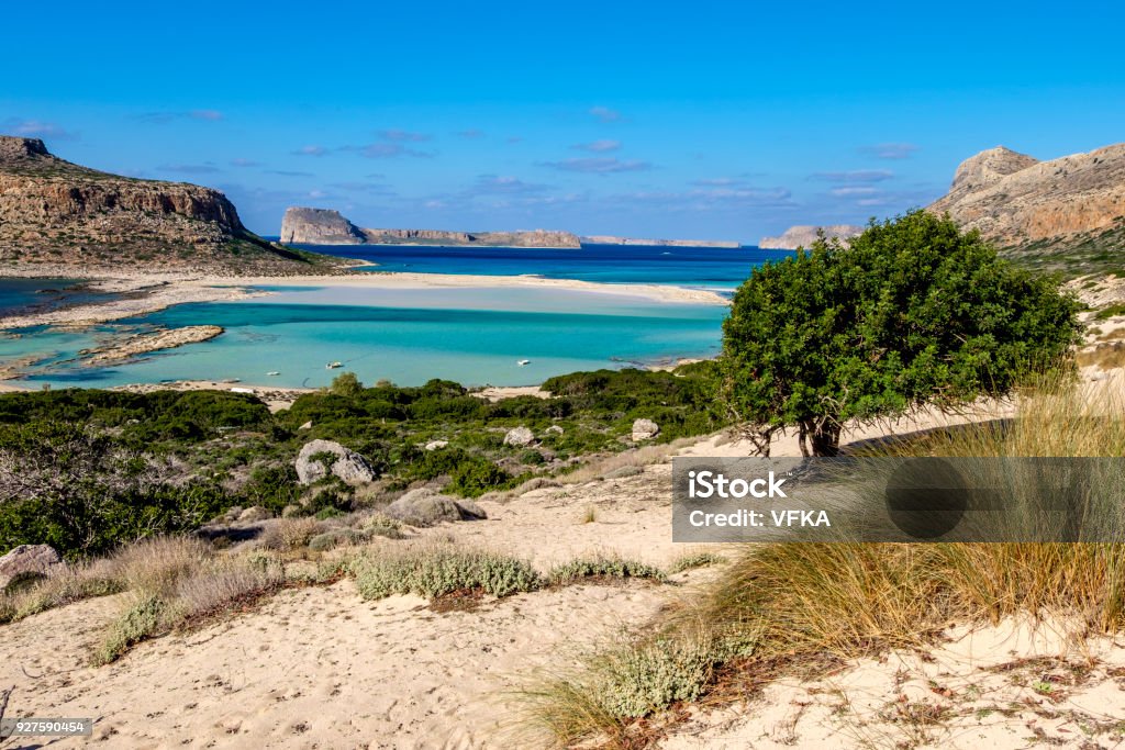 Vibrant blue Balos Beach Lagoon, Gramvousa, Crete, Greece Crete Stock Photo