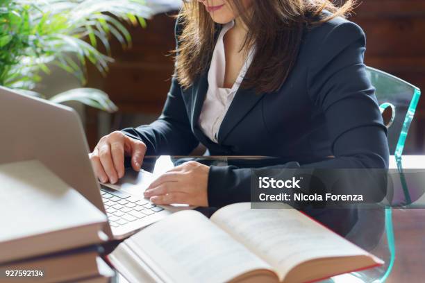 Business Woman Working On A Laptop Business Legal Law Advice And Justice Concept Selective Focus Stock Photo - Download Image Now