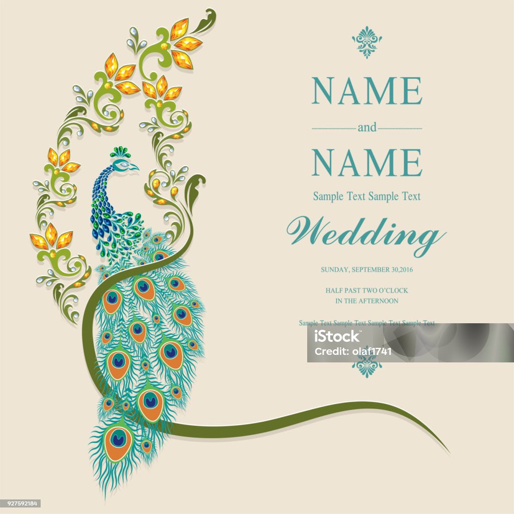 Wedding Invitation Card Templates With Gold Peacock Feathers ...