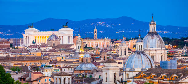 istock View of Rome from Castel Sant'Angelo at blue hour. Rome cityscape 927592916