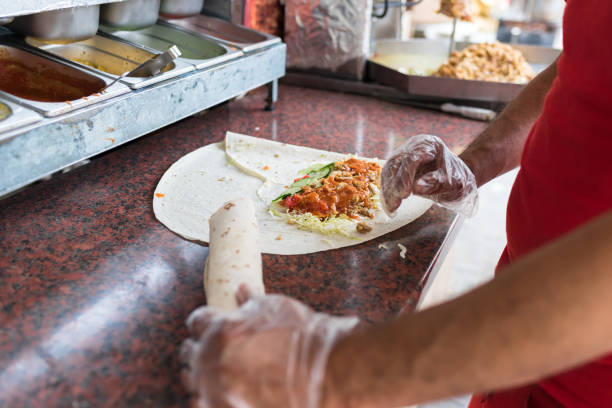 istock Cooking process of shawarma, traditional turkish meat, workflow 927596614